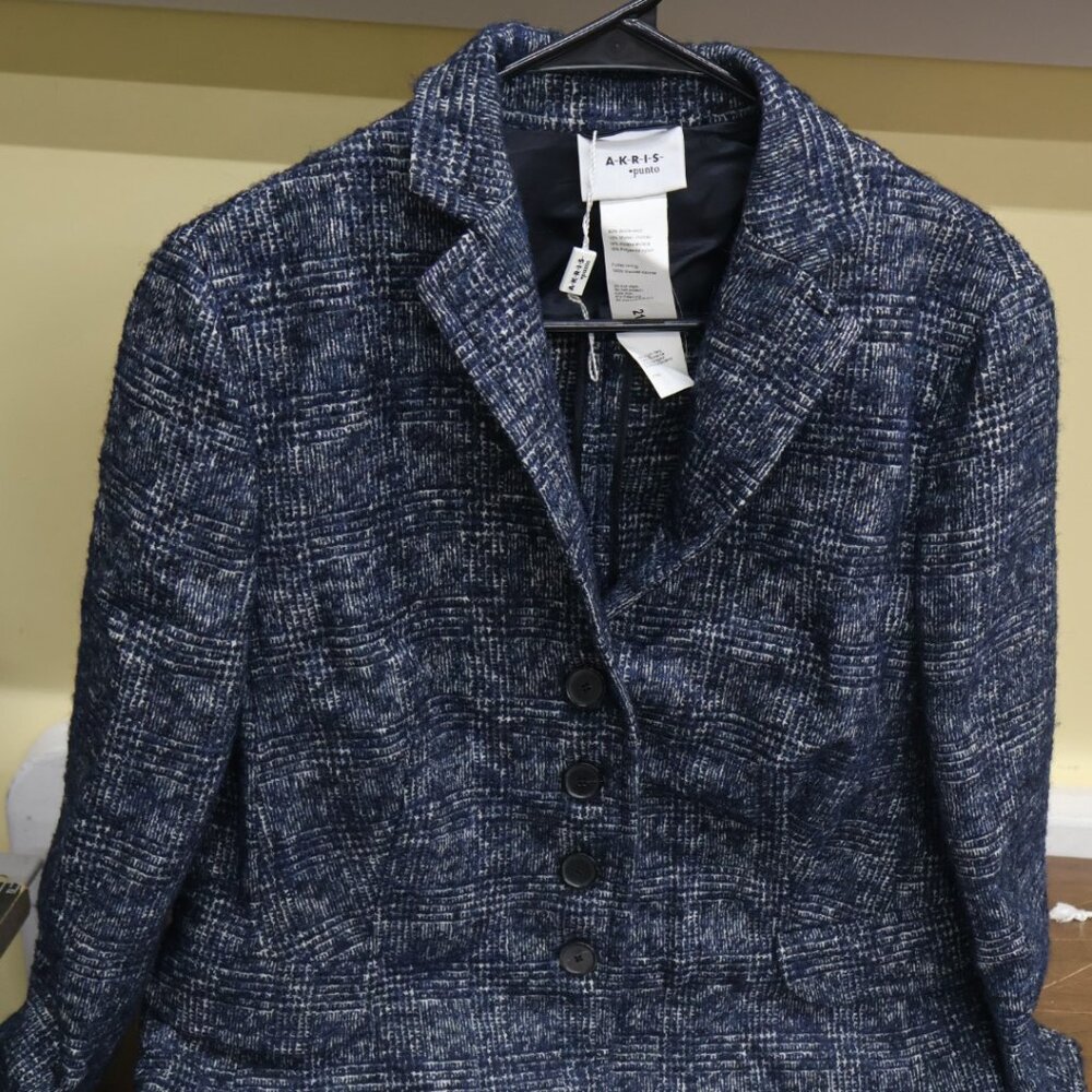 Akris Punto Textured Tweed Jacket Blazer – Navy Blue – Size 12 – NWT